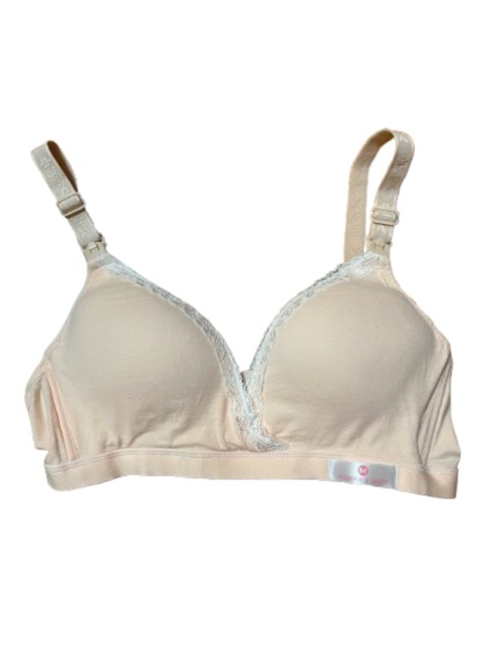 Momma’s Shop Nursing/Comfort Bra in Light Beige Lace Trim Size Medium
